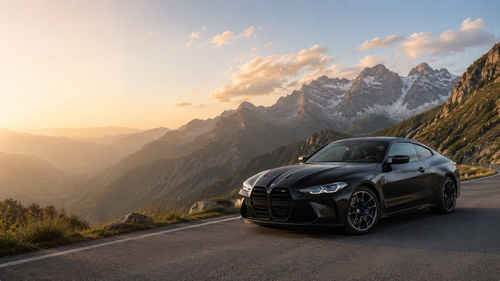 BMW M4 Competition xDrive vor alpiner Bergkulisse